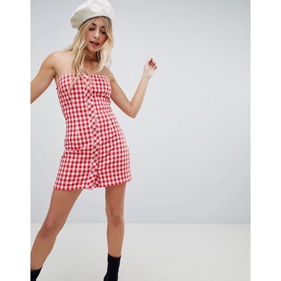 Red White Gingham Strapless Mini Dress - Picture 5 of 5
